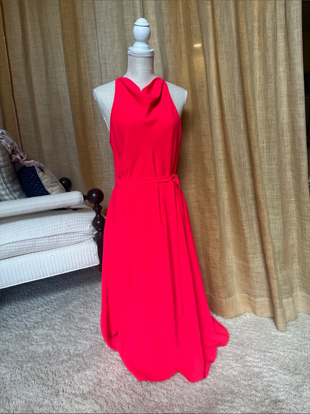 Amanda Uprichard Hot Pink Halter Maxi Dress with Waist Tie